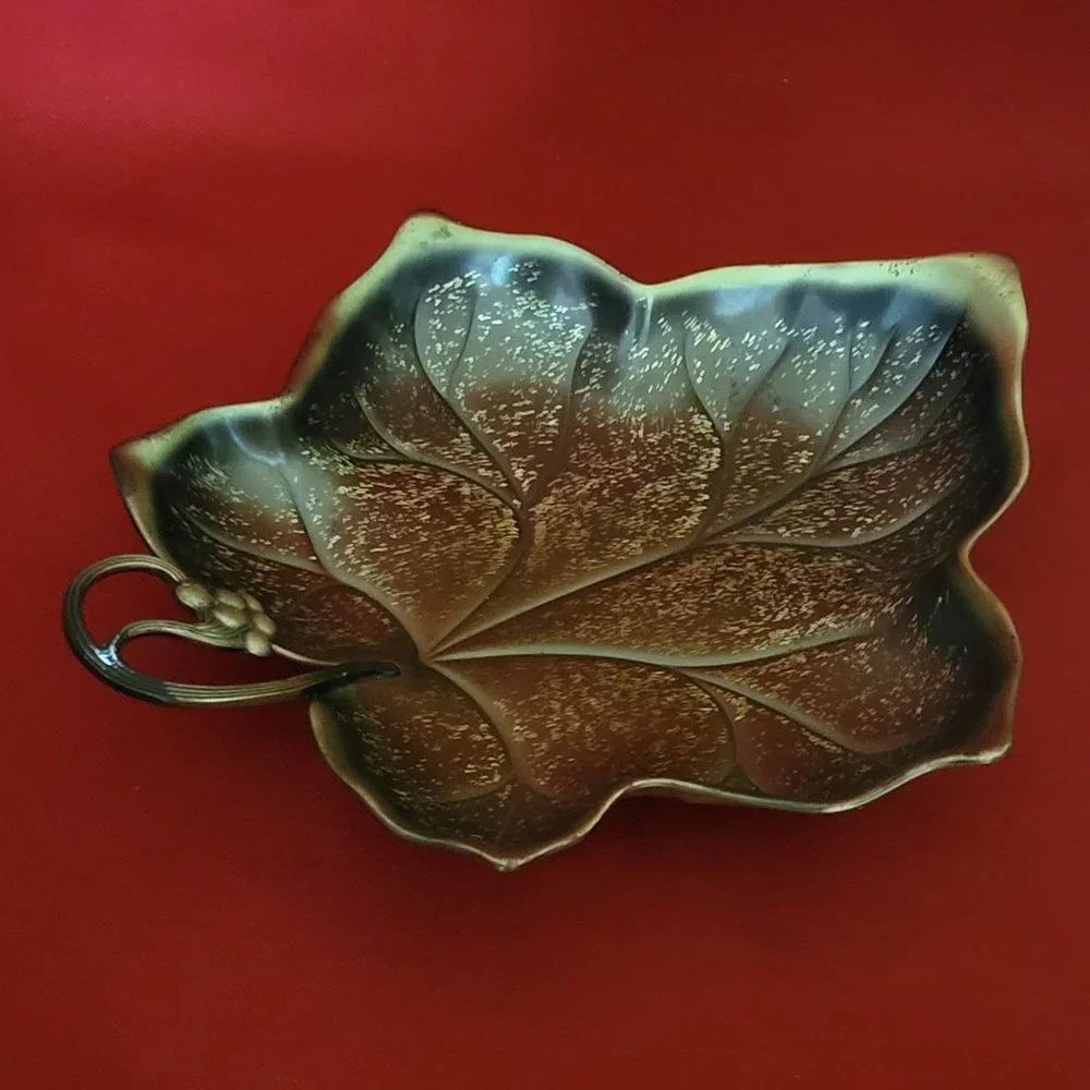 VTG Golden Brass Maple Leaf Trinket Dish